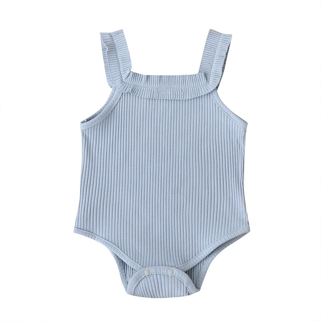 2022Children Summer Clothing Newborn Baby Boy Girl Knit Solid Ribbed Bodysuit Jumpsuit Cotton Outfits Sleeveless Sunsuit 0-24M25: Blue / 9M