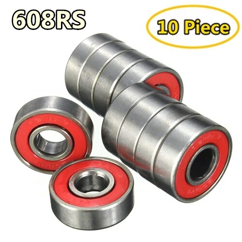 10pcs Double Shielded Miniature High-carbon Steel Single Row 608ZZ ABEC-7 Deep Groove Ball Bearing 8*22*7 8x22x7 MM 608 Z: 608RS-Red