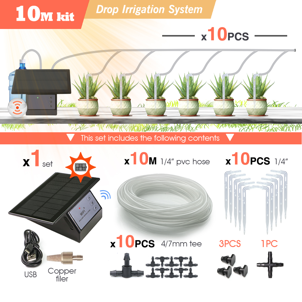 Tuya-compatibilidad con Wifi, temporizador de energía Solar, sistema de riego por goteo inteligente, Kit de riego con Control remoto para maceta de plantas de jardín y balcón: Blanco