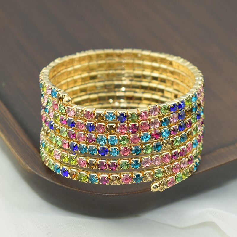 Braccialetto di cristallo classico di lusso con strass pieno bracciale tondo da ragazza bracciale in cristallo bracciale da sposa multistrato: R-   7row-color