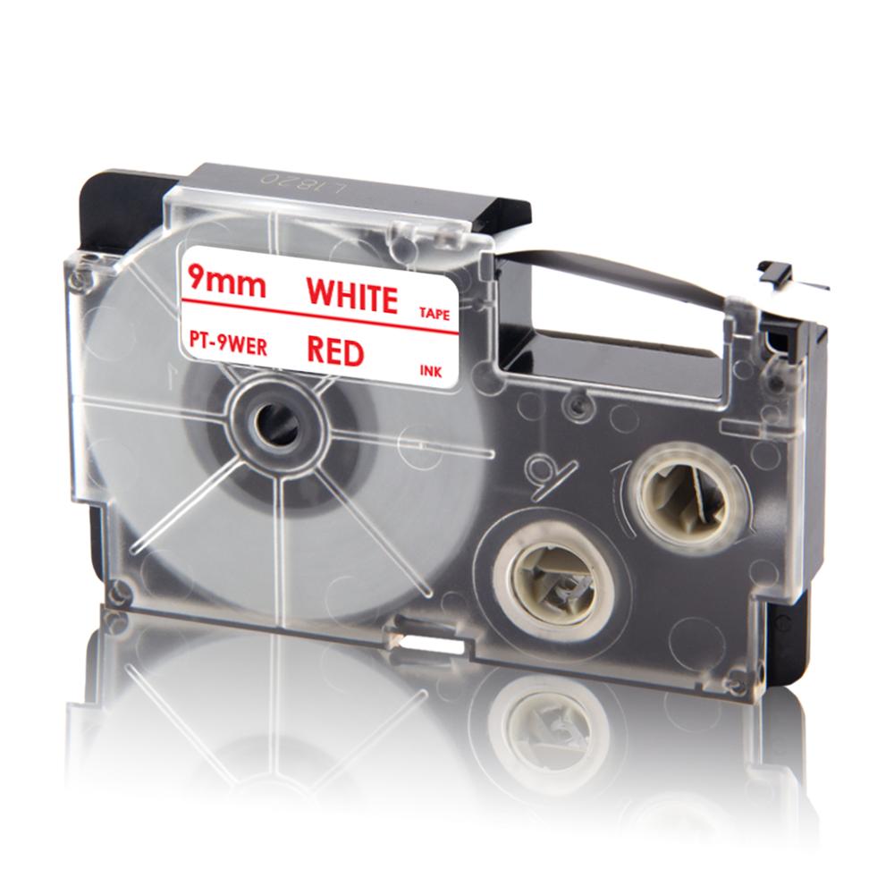 UniPlus XR-9WE Label Tapes Compatible Casio 9mm XR 9WE Black on White for KingJim Label Printer KL-M5 KL-M6 KL-M7 KL-M20 KL-M30: Red on White