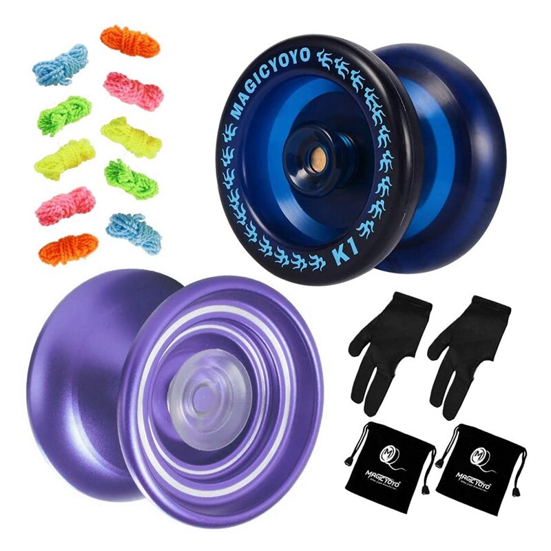 Magicyoyo  k1 blaue +k7 lila responsive kinder-anfänger-jojos, robustes abs-jojo & legierungs-jojo mit taschen, handschuhen und schnüren