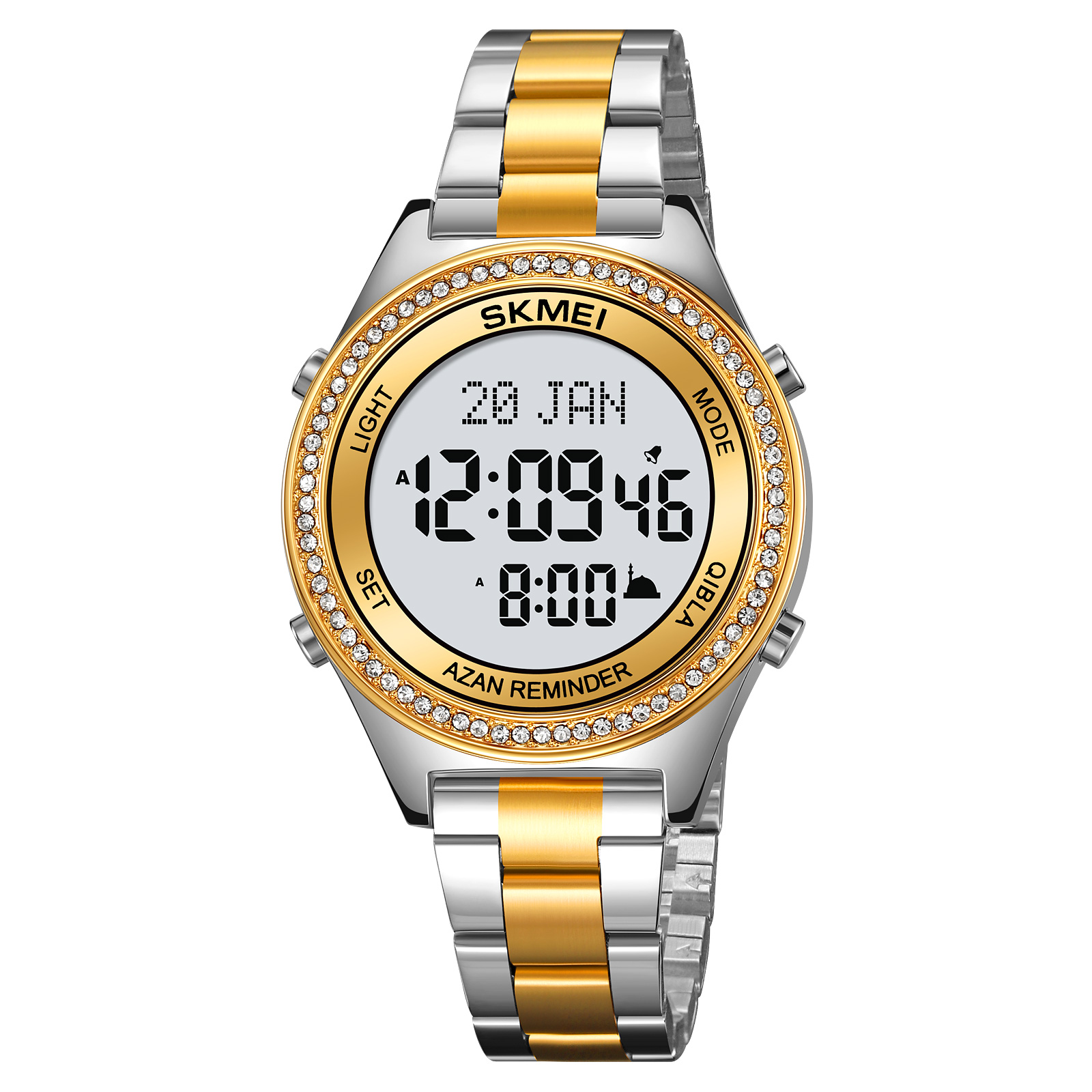 SKMEI Women Worship direction indication Muslim Azan Digital Watch Led Light Watch Pilgrimage Time Reminder Function Watch 2330: Rose