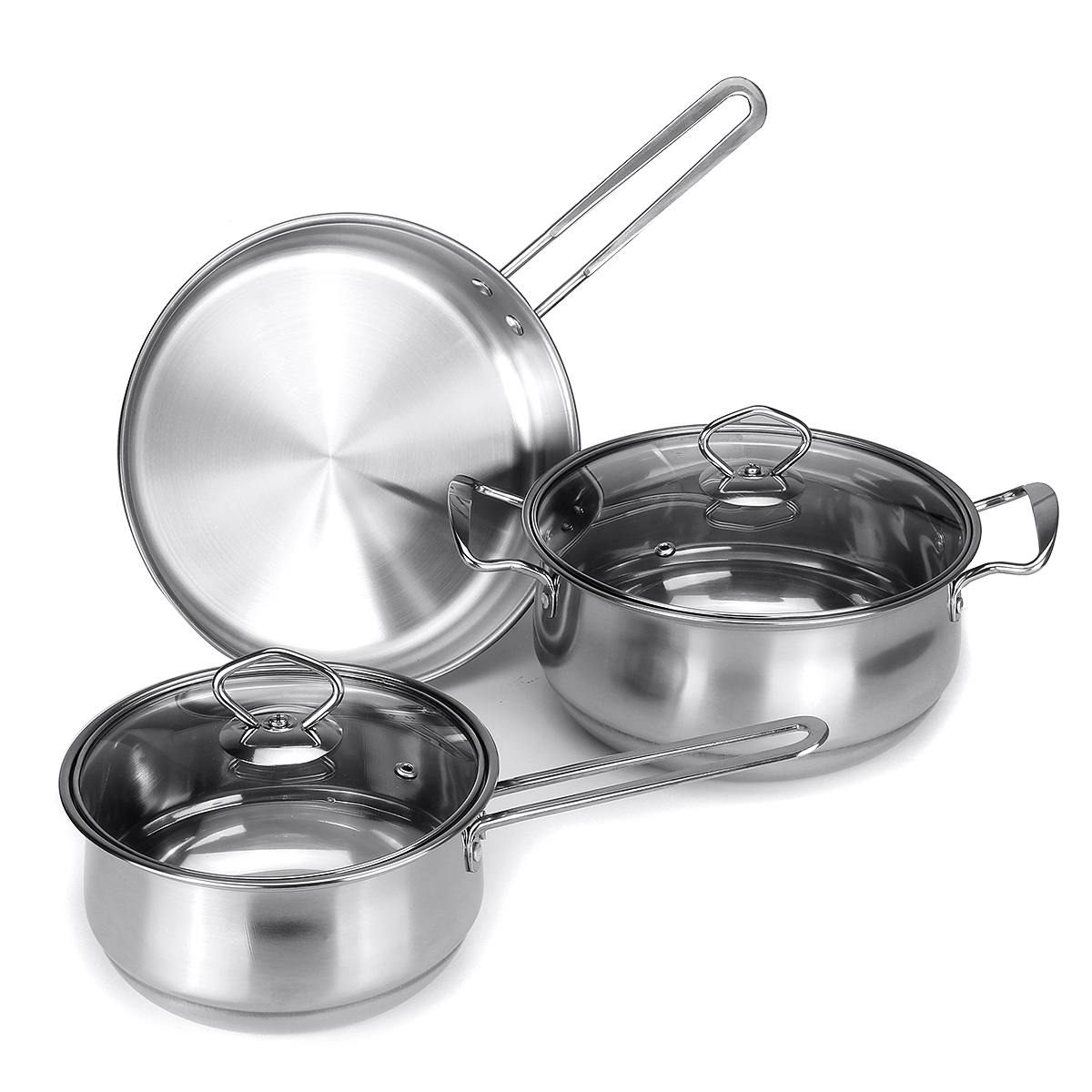 3PCS/Set Stainless Steel Soup Pot Cookware Set Saucepan Thickened Frying Pan Saucepan With Glass Lid Kitchen Tool