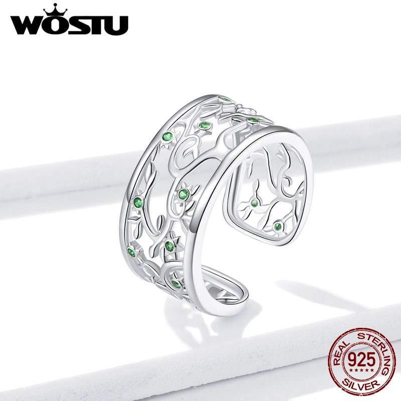 Wostu Cocktail Ring 925 Sterling Silver Tree Of Life Stapelbaar Vinger Ringen Voor Vrouwen Mode Bruiloft Sieraden CTR125