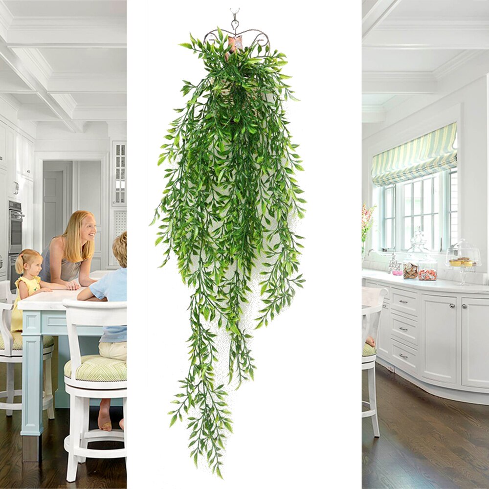 1Pc Kunstmatige Vlezige Groene Wijnstok Ivy Takken Muur Opknoping Plastic Rotan Plant Fall Home Bruiloft Decoratie Kerst Rotan