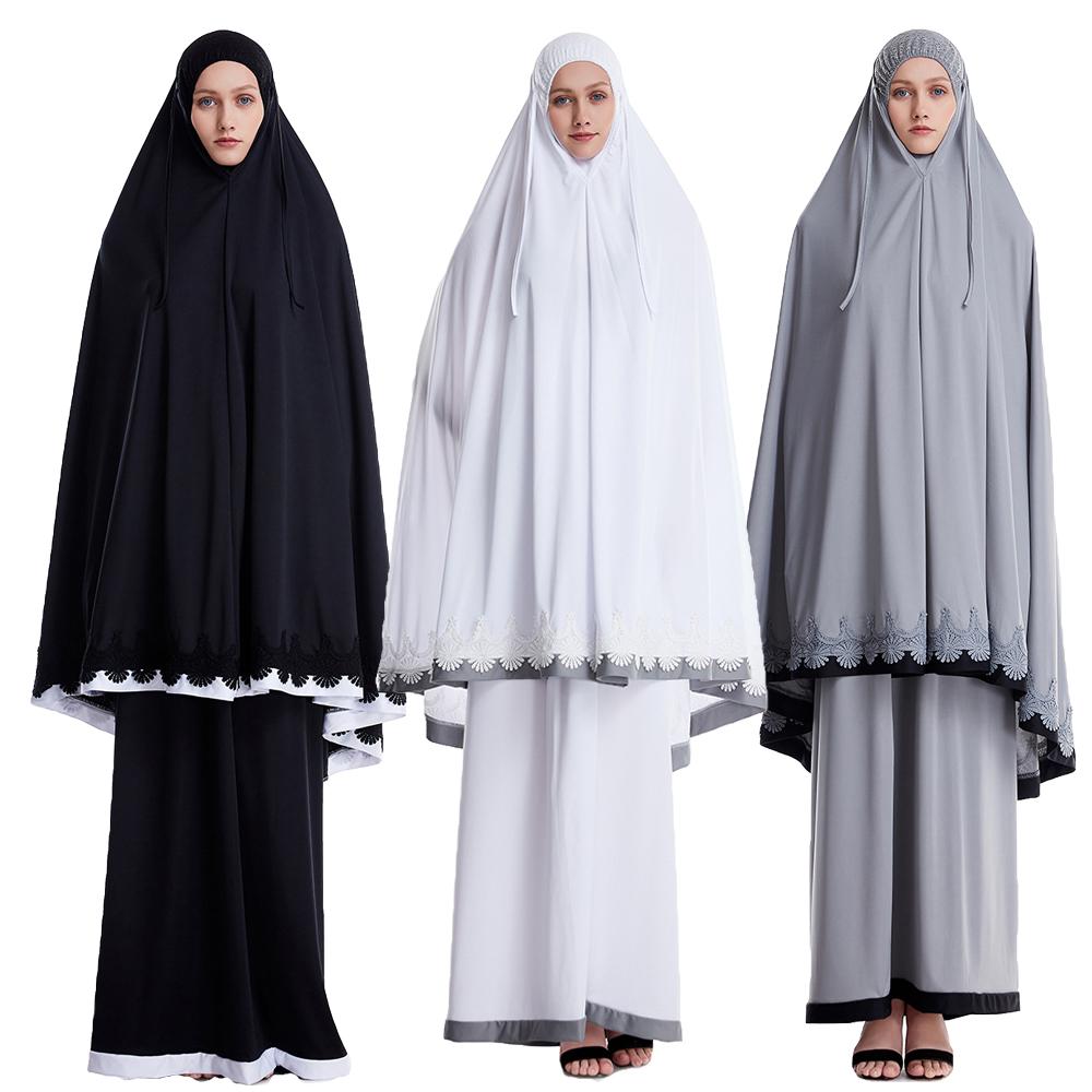 Ramadan kvinnor 2 delar muslimsk bönset khimar abaya overhead hijab+kjol heltäckande islam kläder mellanöstern gudstjänst