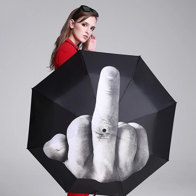 Cool Middle Finger Umbrella Rain Women Umbrella Men Windproof Folding Parasol Personality Black Middle Finger Umbrellas