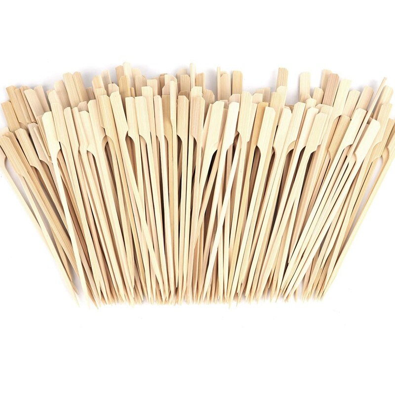 200 10-Inch Bamboo Kebabs Extra Long Flat Wooden Skewers with Flag Paddle Handles