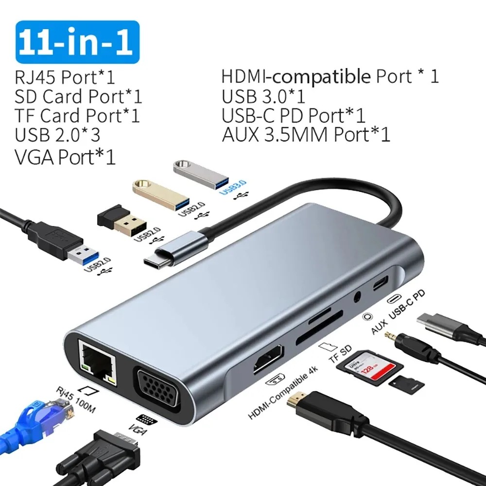 15 in 1 USB C Docking Station USB C Hub Type C Hub Dual HDMI Adapter USB 3.0 10Gbps Splitter 4K60Hz/RJ45 1000M/USB3.0/PD100W: black