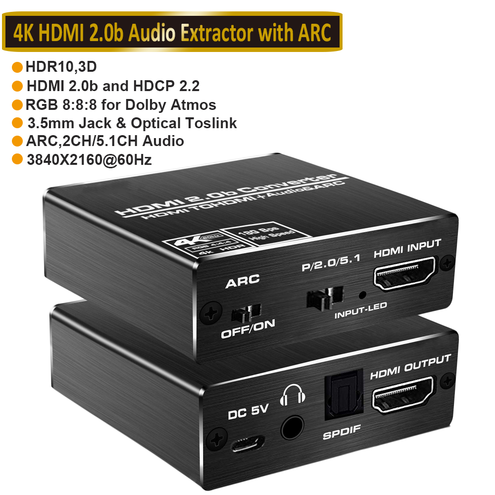 Navceker Hdmi 2.0 Audio Extractor Hdmi Naar Rca 4K 60Hz YUV4:4:4 Hdr Hdmi Audio Converter Adapter 4K Hdmi Naar Optische Toslink Spdif: Black / 2m