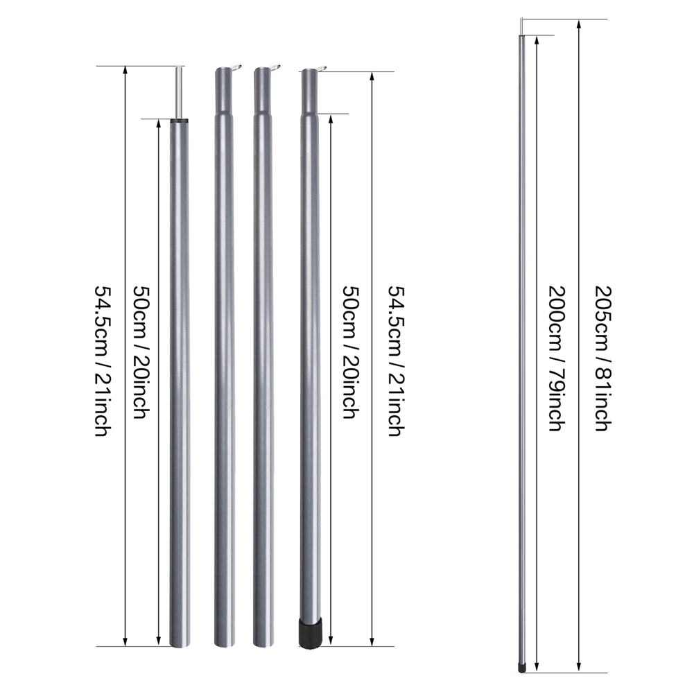 impostato di pali per tenda telescopici da 2 m, impostato di 2 pali pieghevoli da campeggio leggeri e regolabili per escursioni a baldacchino da passeggio: giallo