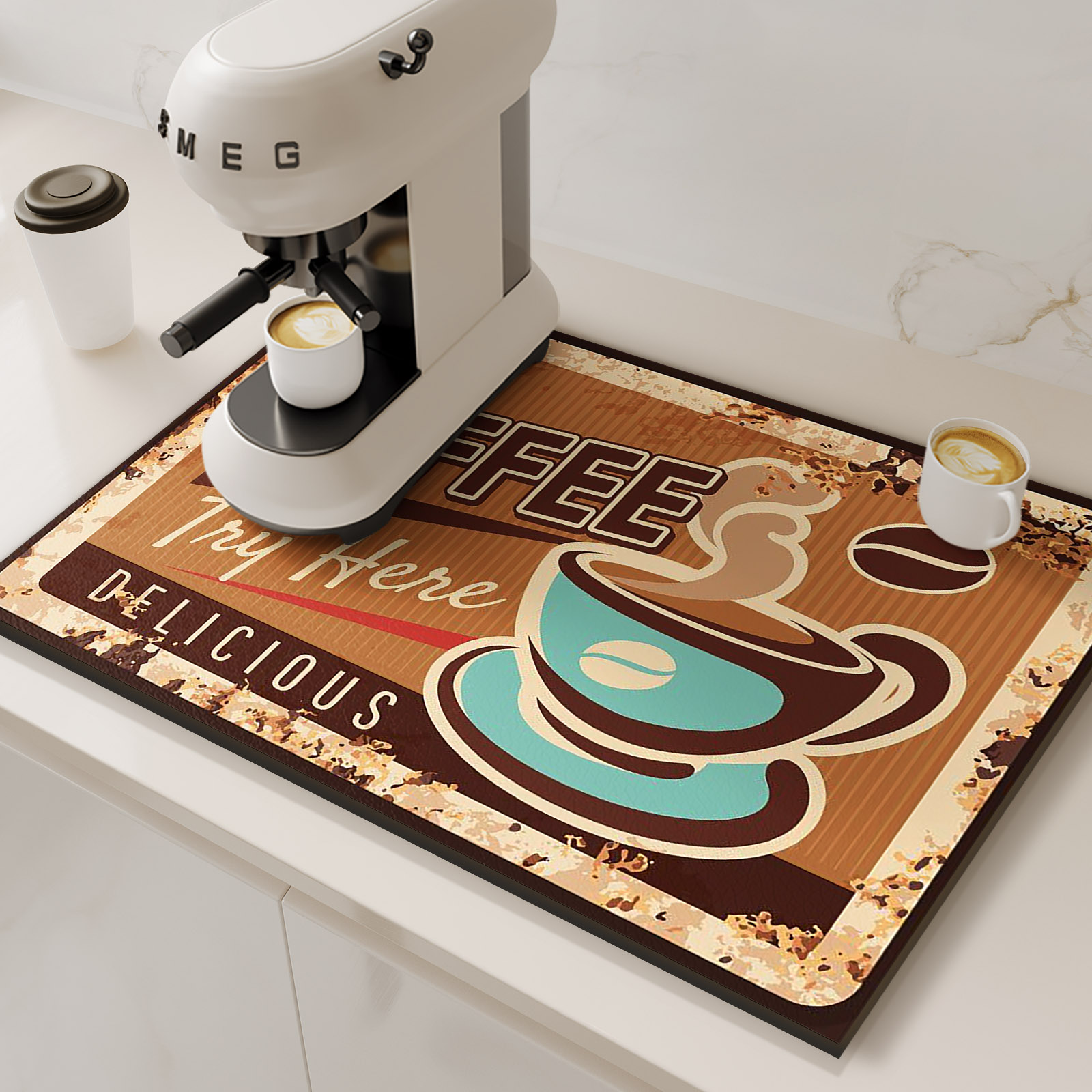 Retro Koffiezetapparaat Mat Keuken Afvoer Pad Antislip Schotel Droogmatten Sneldrogend Servies Kraan Placemat Servies Wasbaar: 80x40 cm / Rood