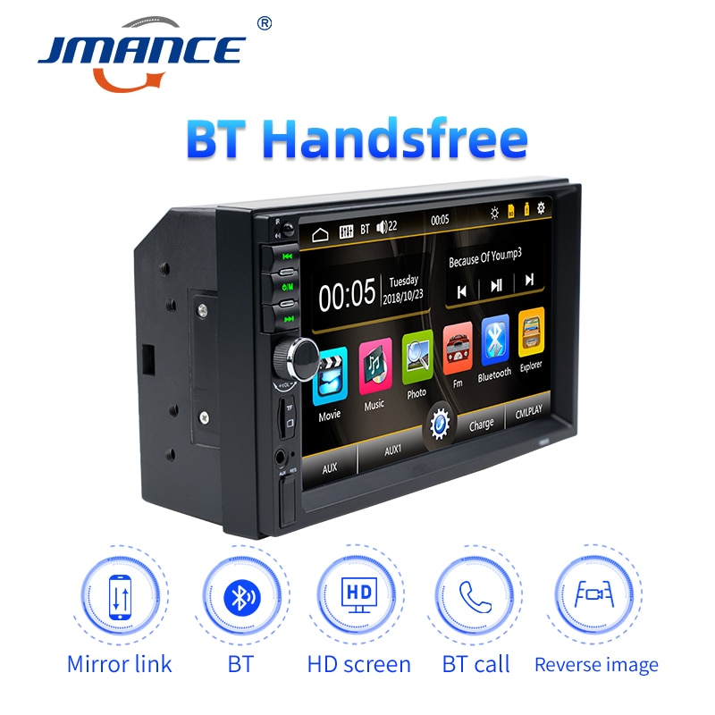 JMANCE Autoradio 2 Din Car Radio 7" Touch Screen Dash MP5 Bluetooth USB Car Digital Multimedia Player Rear View Camera