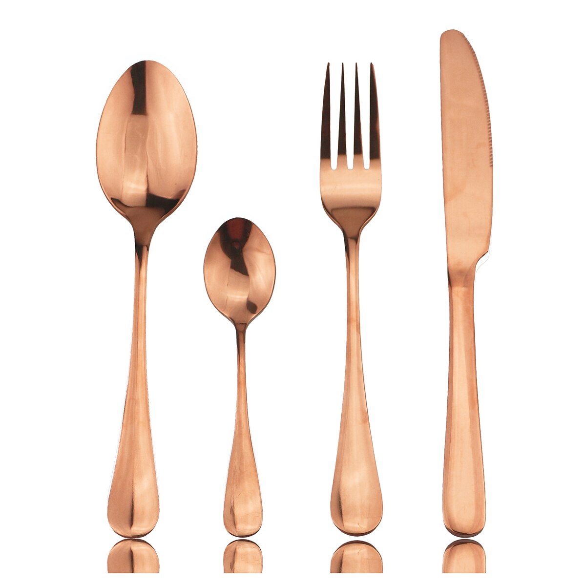 Juego de cubiertos de cobre de acero inoxidable, Set de Cubiertos plateados, tenedor, cuchillo, cuchara, para boda, , 4 unids/set: 4pcs Rose Gold