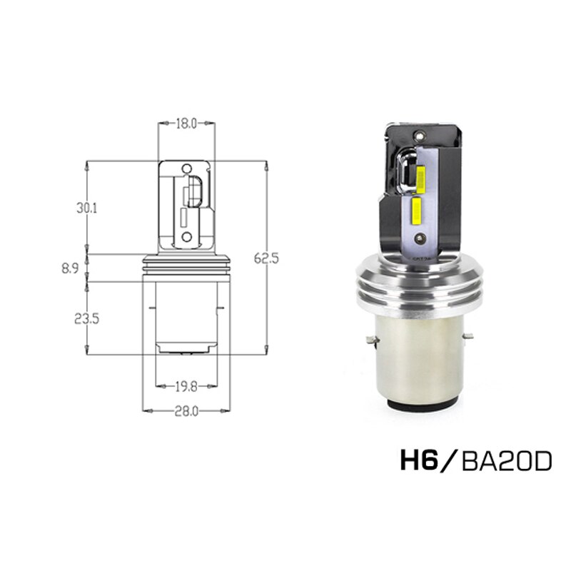 Senzeal-bombilla LED para faro de motocicleta, luz para motocicleta, 1600LM, 6500K, 1860, Chip HS1, Faro de Moto AC 11-48V DC 11V-60V: H6