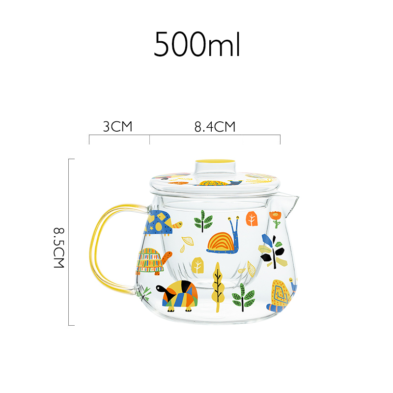 Braziliaanse Stijl Schildpad Kip Afdrukken Theewaar Glazen Theepot Voor Kachel Hittebestendige Temperatuur Explosieveilige Thee Zetgroep: TURTLE POT 500ml