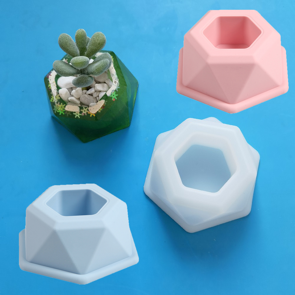 Mini molde Hexagonal para maceta, Molde de resina Epoxy, molde para macetas de silicona, bricolaje, velas de yeso hechas a mano, taza, molde para joyero de cemento