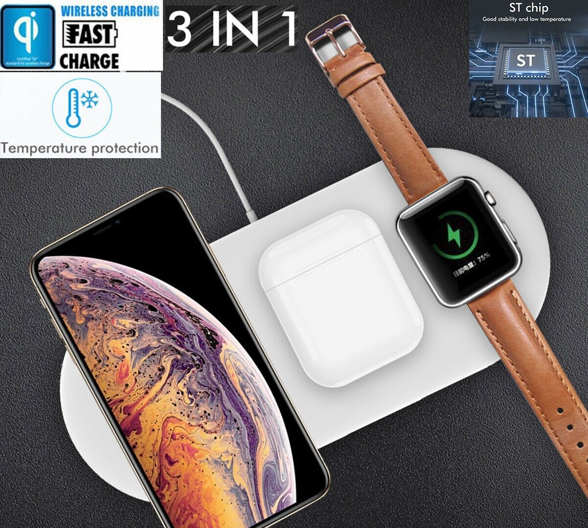 3 in 1 10w qi trådløs oplader til iphone x xs max  xr 8 plus hurtig opladning til samsung  s10 s9 s8 note 8 usb telefon oplader pad
