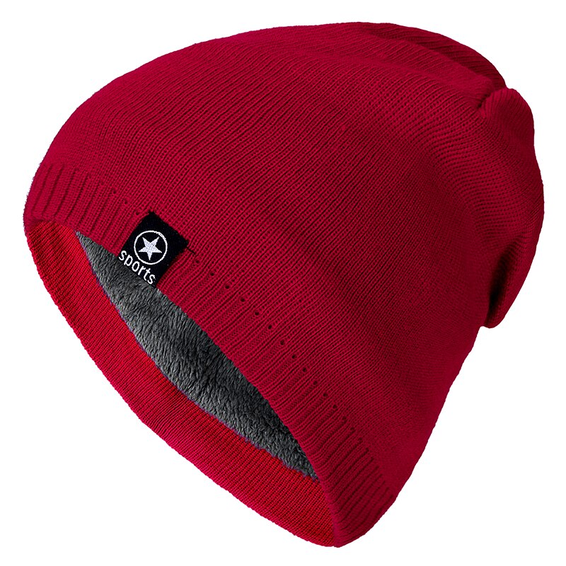 Stjärna vintermössa lägg till päls varma mössor mössa baggy skullies stickad mössa för män kvinnor skidsport mössor keps: Röd