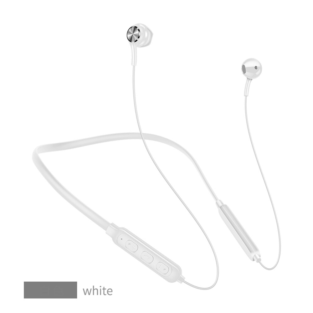 Écouteurs Bluetooth magnétiques sans fil, oreillettes stéréo, musique, tour de cou, pour téléphone portable: WHITE