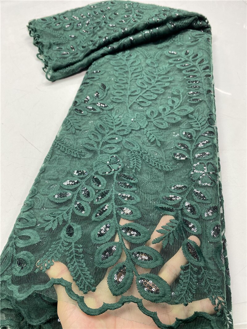 African Net Lace Fabric Heavy Sequines Lace French Mesh Lace Fabric For Wedding Party Dress Sewing YA3812B-1: Picture 3