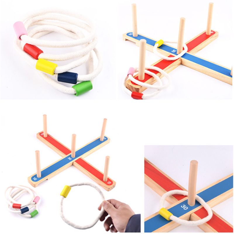 Gadgets jardin/extérieur corde QUOITS & chevilles en bois jeu de lancer famille chevilles et corde jeu de lancer