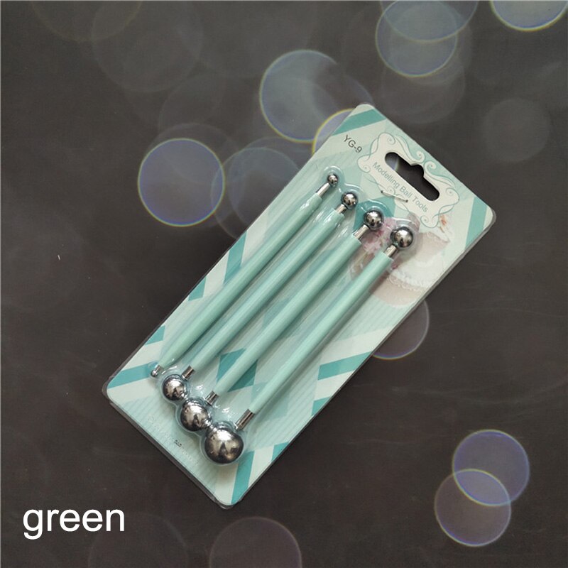 4 Stks/set Suiker Carft Fondant Cake Decorating Carving Tool Rvs Dome Molding Kit Bal Stokken Polymeer Klei Gereedschap: Licht Groen
