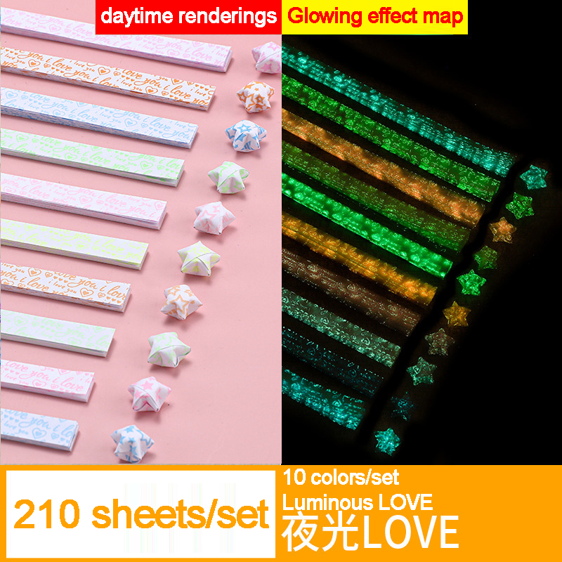 210 Sheets Luminous Origami Stars Paper Strips Lucky Color Star Decoration Folding Paper DIY Hand Crafting Crafts Arts Supplies: LOVE-210sheets