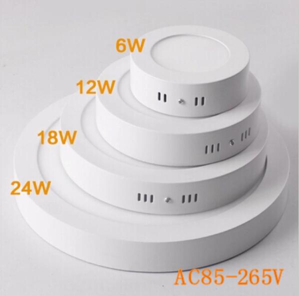 6w/12w/18w/24w pyöreää/neliömäistä led-paneelivaloa pinta-asennettava led-kattovalaisin kylpyhuoneeseen  ac85-265v lampada led-lamppua