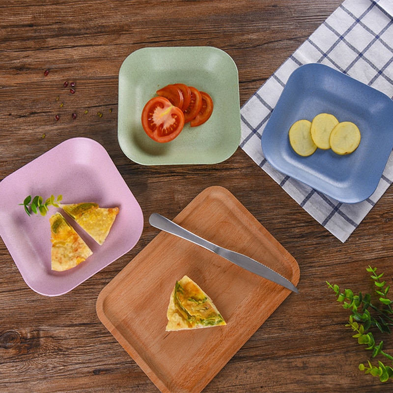 2 Stuks Retro Creatieve Tarwe Stro Gerechten Plaat Groene Steak Schotel Plaat Ontbijt Snack Servies Set Eetkamer Lade Voedsel Vruchten schotel