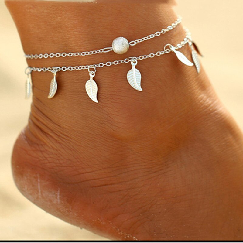 Pulsera tobillera plateada de oro en la pierna, joyería para pie de playa, tobillera para mujeres, conjunto de de: JL88-2
