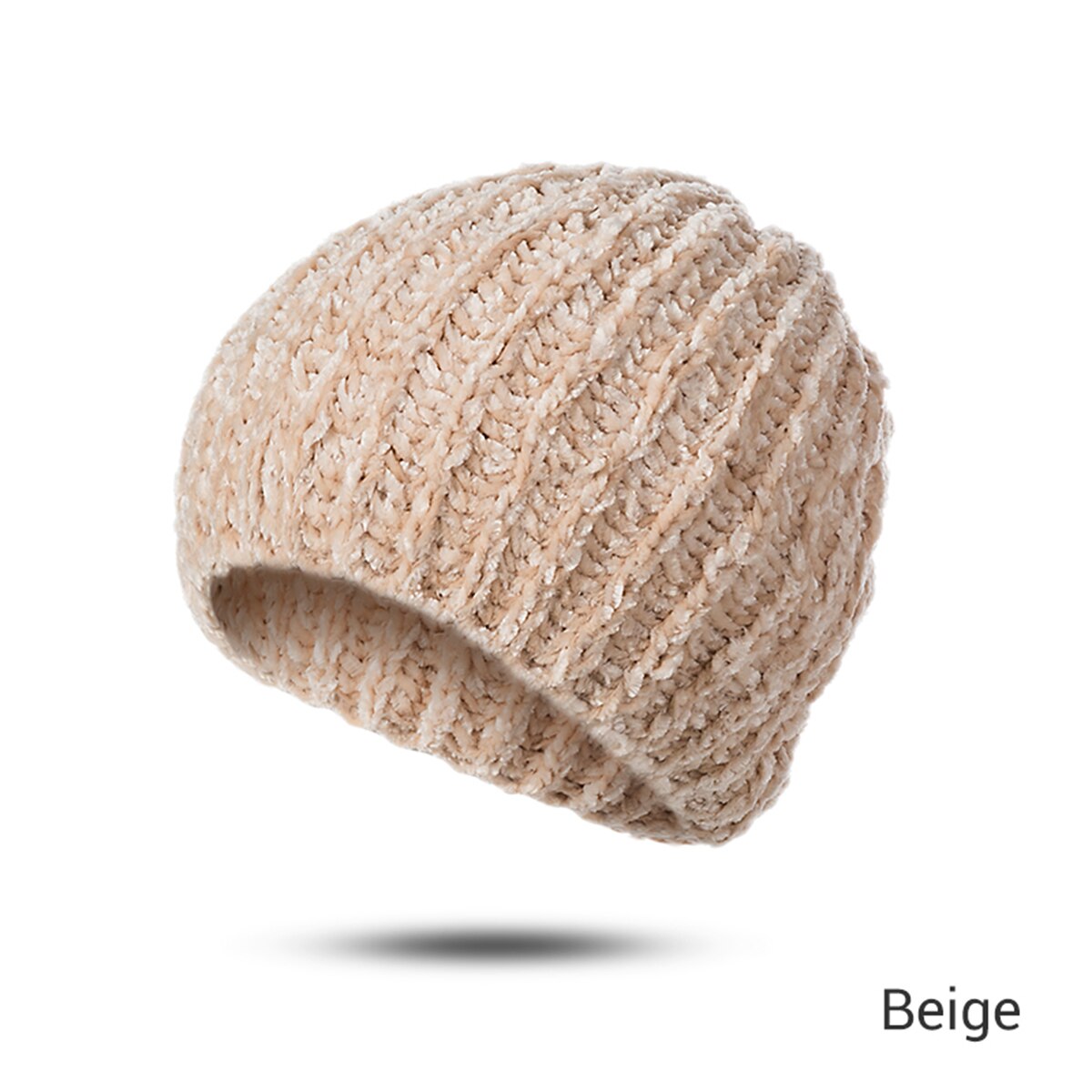 Mltbb vinter kvinder klassisk beanie hat vinter blød varm hatte til damer hækning hat ski cap chenille kranhætte kvindelig motorhjelm: Beige