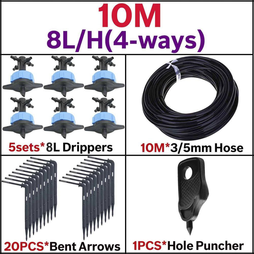 10m/20m/40m sets 4- manieren druppelpijl irrigatie zender druppelaar sproeier irrigatie bewateringssysteem potplanten bloemen: 10m 8l- set