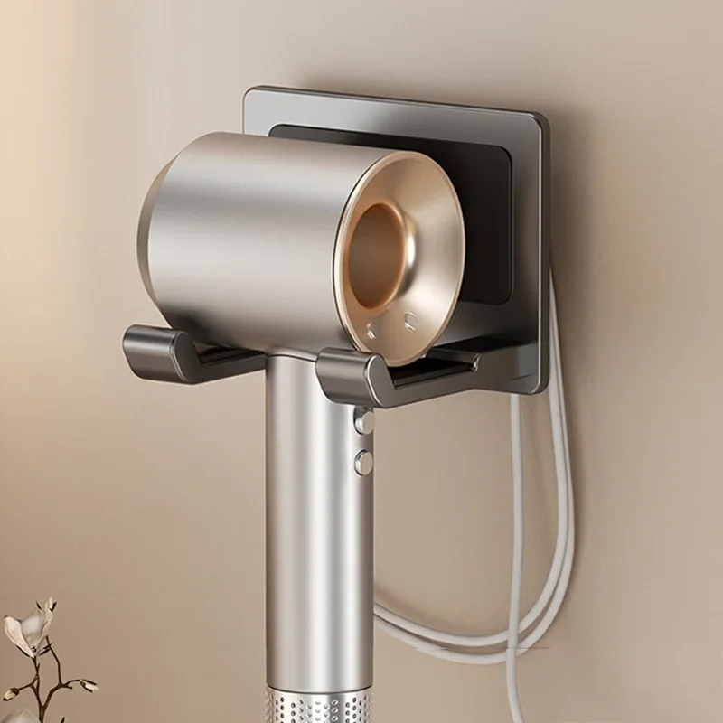 Aluminium Hair Dryer Rack Wall Mounted Bathroom Storage Organizer for Hairdryer Stand Support Cradle Holder Shelves: WHITE