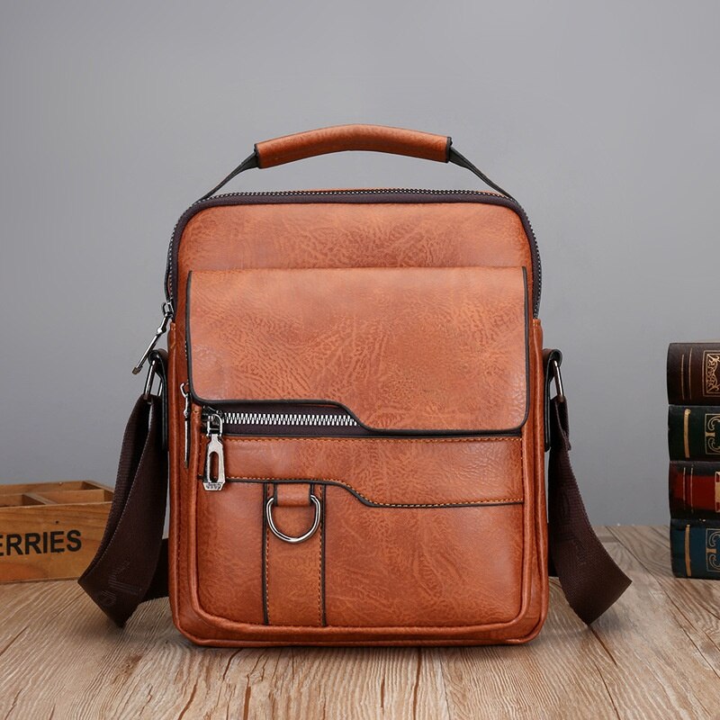 Male Bag PU Leather Handbag Capacity Men Messenger Tote Casual Shoulder Vintage Crossbody: coffee