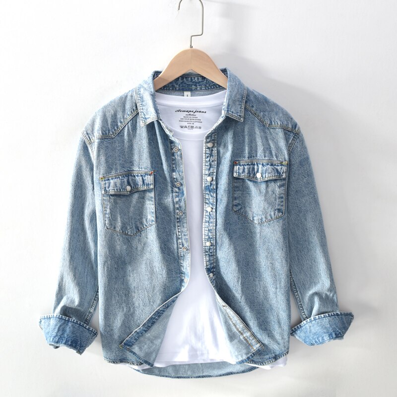 Mærke tøj mandlige mærke tøj slim fit afslappet ren bomuld cowboy langærmet skjorte/denim skjorter til mænd: Hua se / Xxxl