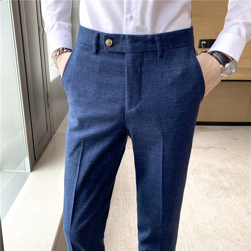 Herfst Formele Pak Broek Mannen Mode Slanke Kantoor Sociale Casual Broeken Wedding Bruidegom Jurk Broek Kostuum Homme: Blauw / 35