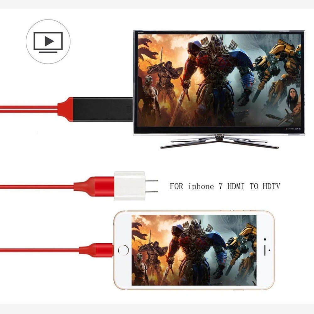 Cable de 2M compatible con HDMI para IPhone X, 8, 8 Plus, 7, 7 Plus, 6, 6s, 5, 5s, adaptador HDTV TV, HD1080P, compatible con HDMI