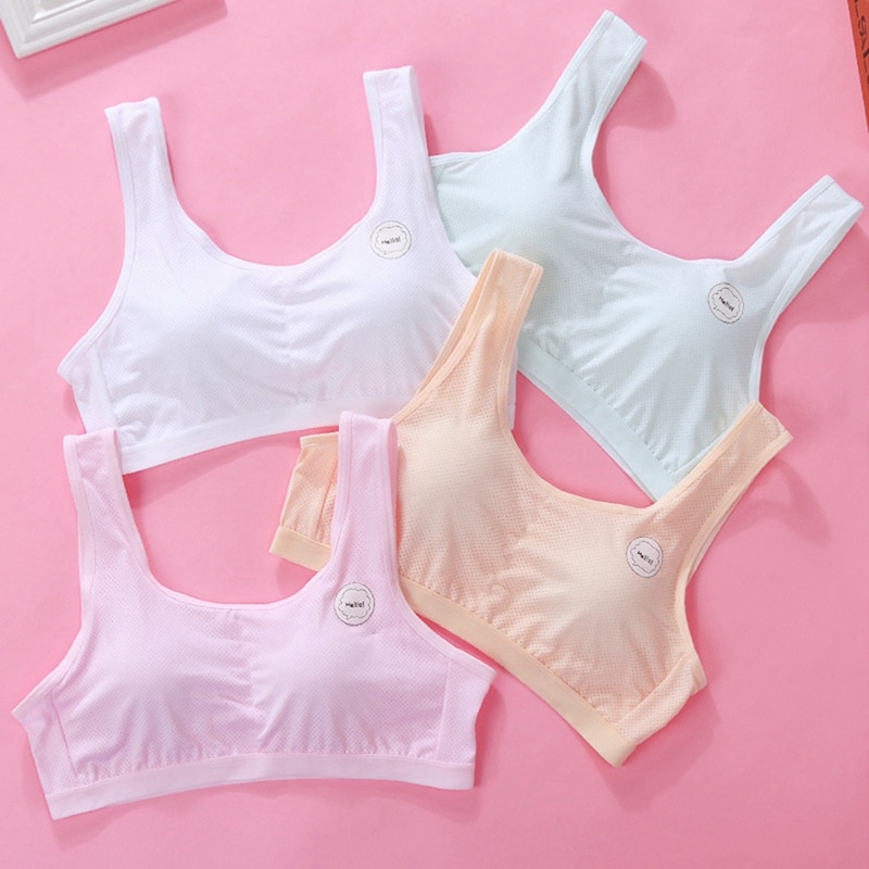Underwear Teenage Girl Puberty Young Girls Training Bras Solid Cotton Teens First Bra for Kids Teenagers Breast Bras 8-16 Years