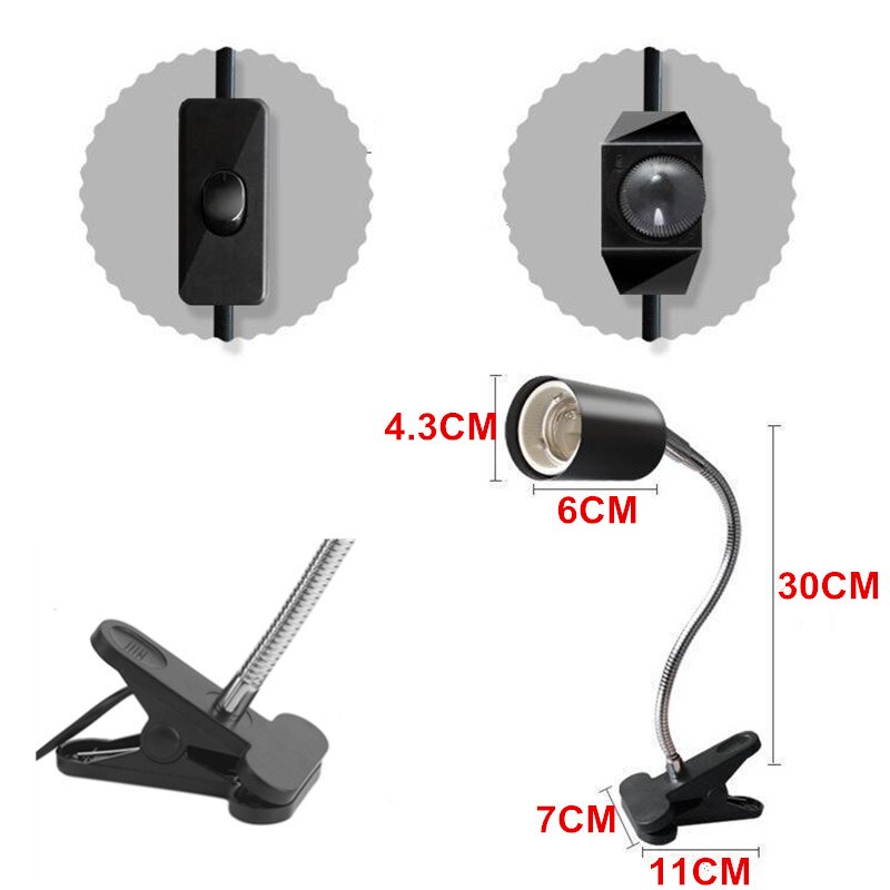 Aquarium Reptile Basking Lamp Holder for Turtle Lizard Habitat Ceramic UVB/UVA Heat Bulb Lamp Clip Holder E27 Base
