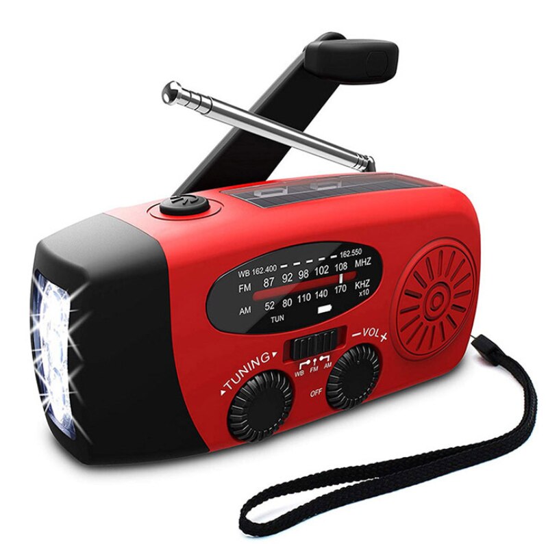 Multifunctionele Hand Radio Solar Crank Dynamo Powered Am/Fm/Noaa Weather Radio Gebruik Emergency Led Zaklamp En Power bank: Red