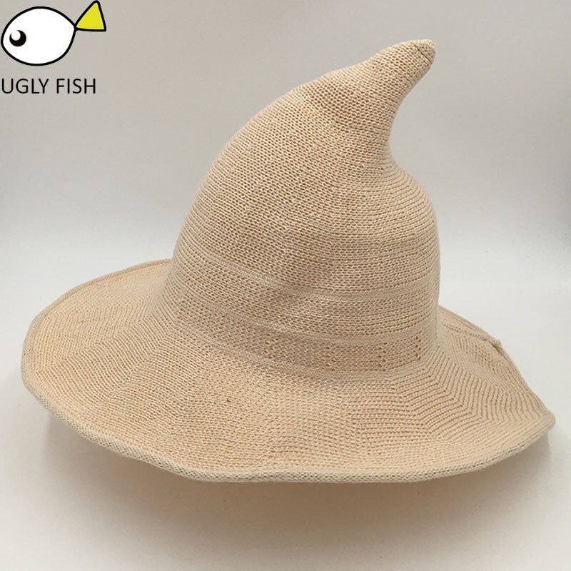 Chapéu de sol para As Mulheres Traje dobrável Chapéu Bola Cap Chapéu de Bruxa Para O Natal Bonito crochê mulheres chapéu de Verão: beige