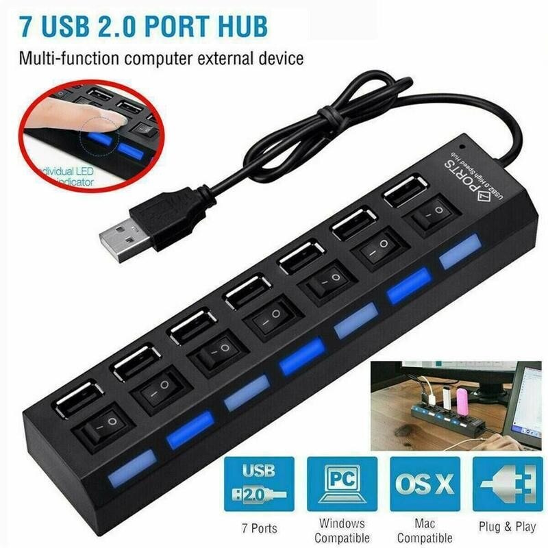 7 Port High Speed Hub Usb 2.0 Hub Usb Splitter Expander Pc Schakelaar Gebruik Adapter 2.0 Power Usb Hub Adapter charger Ergonomische