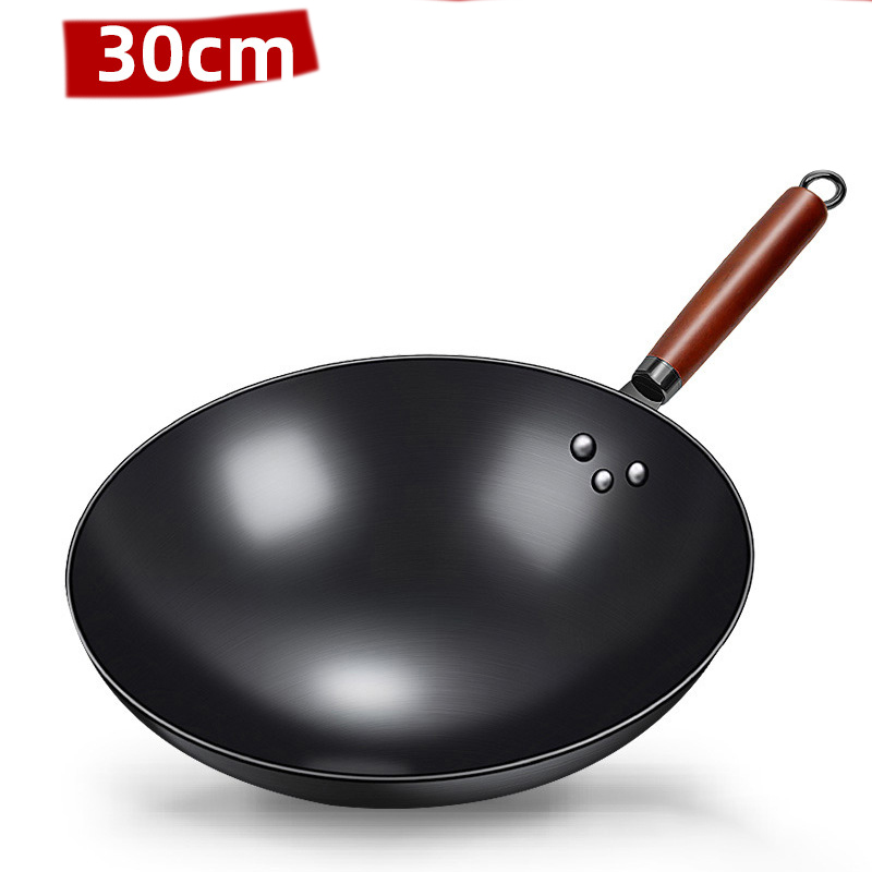 30/32cm dype wok-stekepanner nonstick kinesisk håndlaget jernpanne rundbunnet hjemme ubelagt kokegryte gasskomfyr kjøkkenutstyr: Hvit
