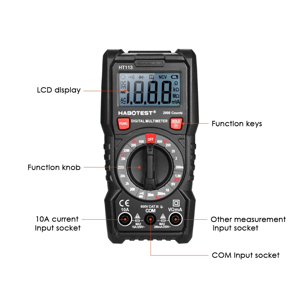 Digitale Multimeter 2000 Counts Portable Multi Meter Voltmeter Amperemeter Ohmmeter Meten Ac Spanning Weerstand Test