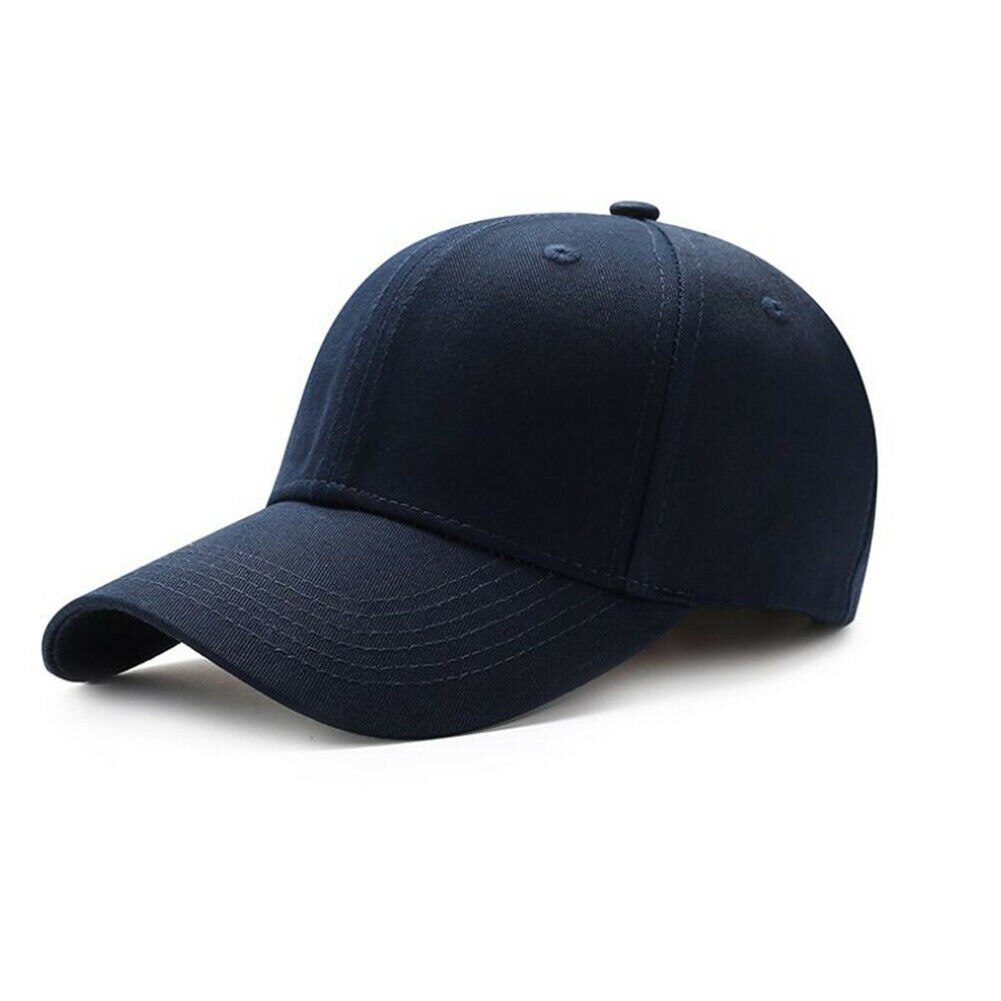 Mænd kvinder almindelig buet solskærm baseball cap hat ensfarvede justerbare kasketter: Marine blå