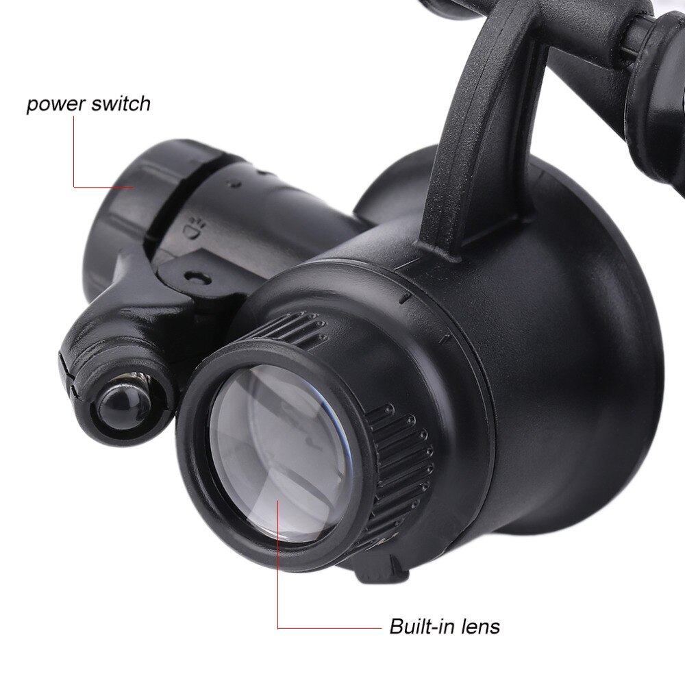 Forstørrelsesglas briller lup lup briller med led belysning ur reparation 20x dual eye smykker lup linse