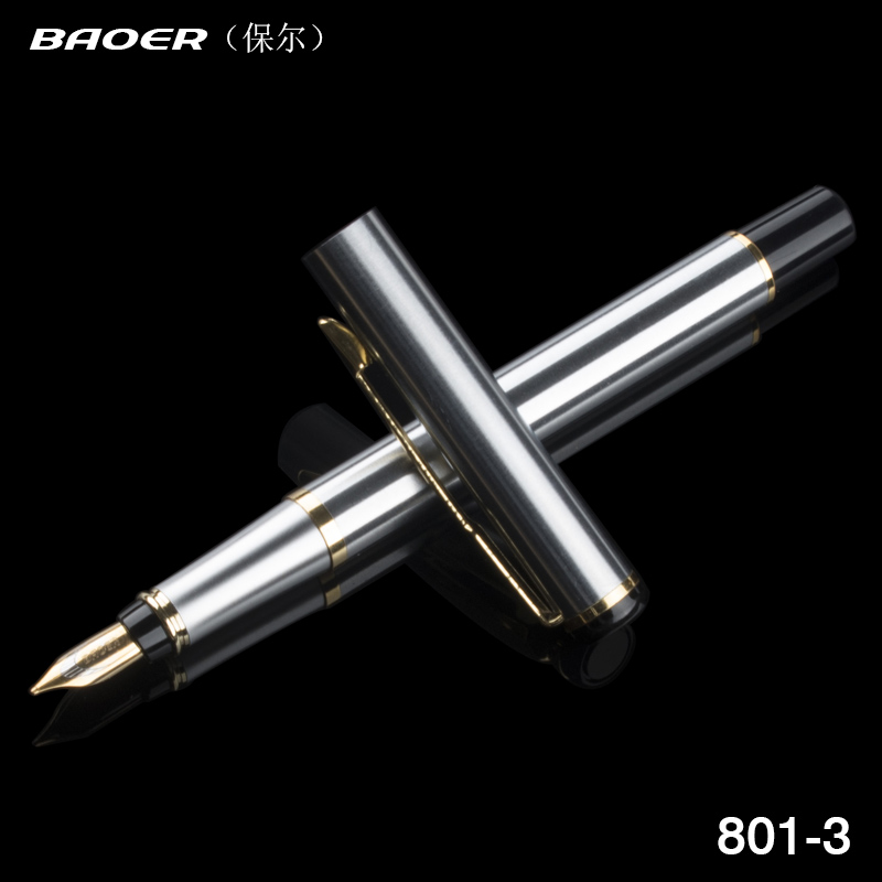 Baoer 801 Executive Golden and Silver Fine Nib tip Ink pen Stationery School Office birthday Writing metal Fountain Pen: W / 0.5MM