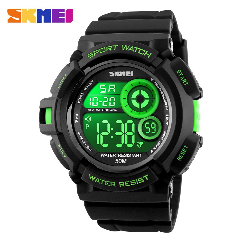 SKMEI Outdoor Sport Horloge Mannen Eenvoudige Kleurrijke LED Display Horloges Waterdicht Schokbestendig Digitale Horloge reloj hombre 1222: Green
